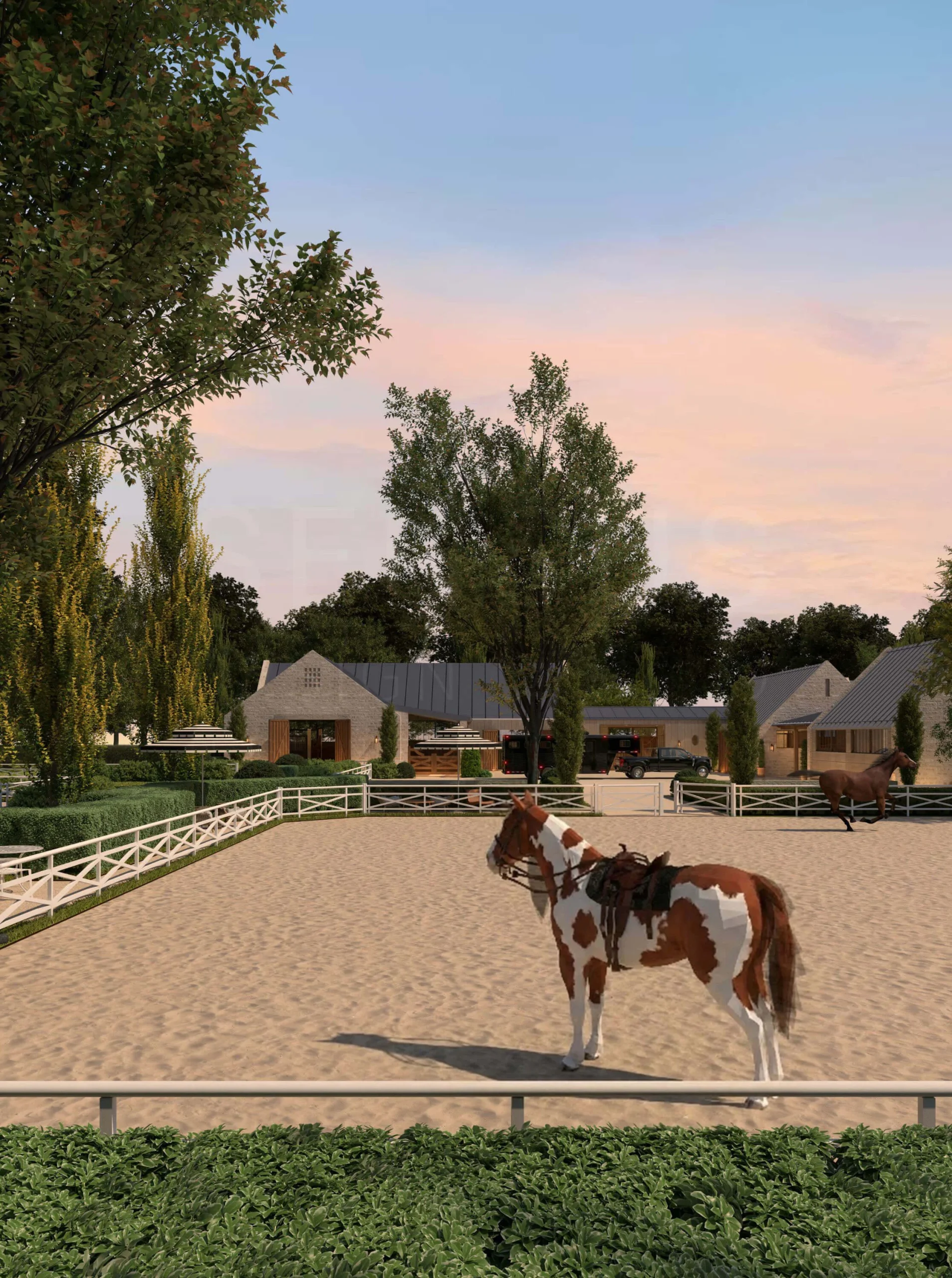 Equestrian training arena and observation areas