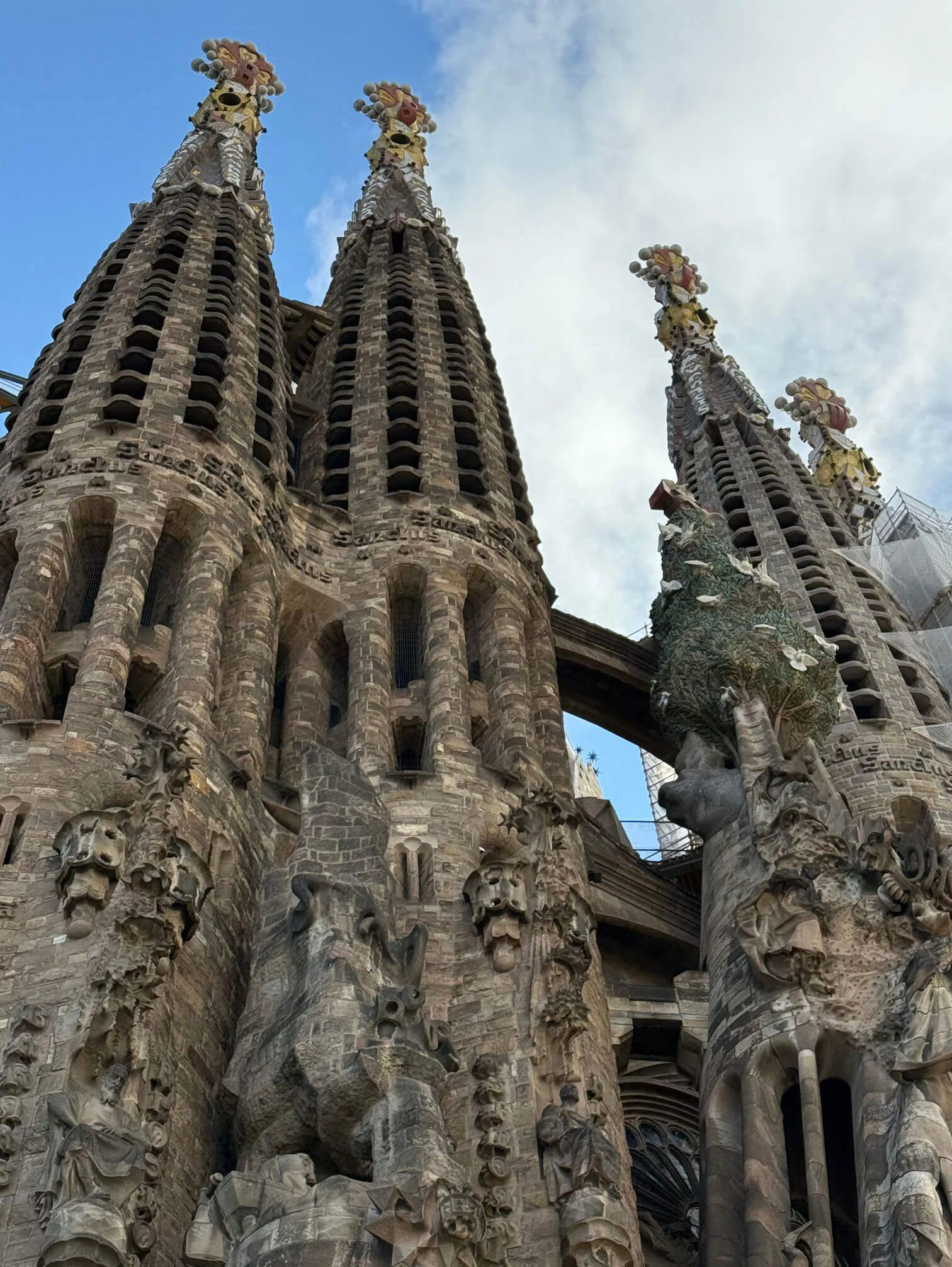 Sagrada Família towers and sculpted stone facade
