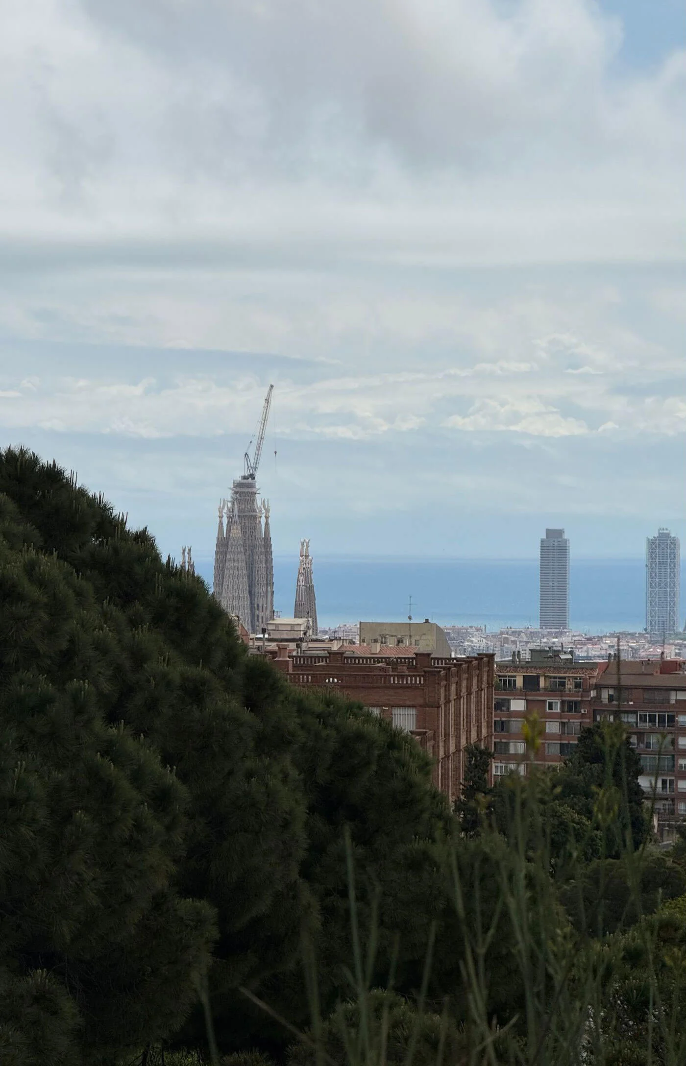Distant basilica towers viewed across Barcelona