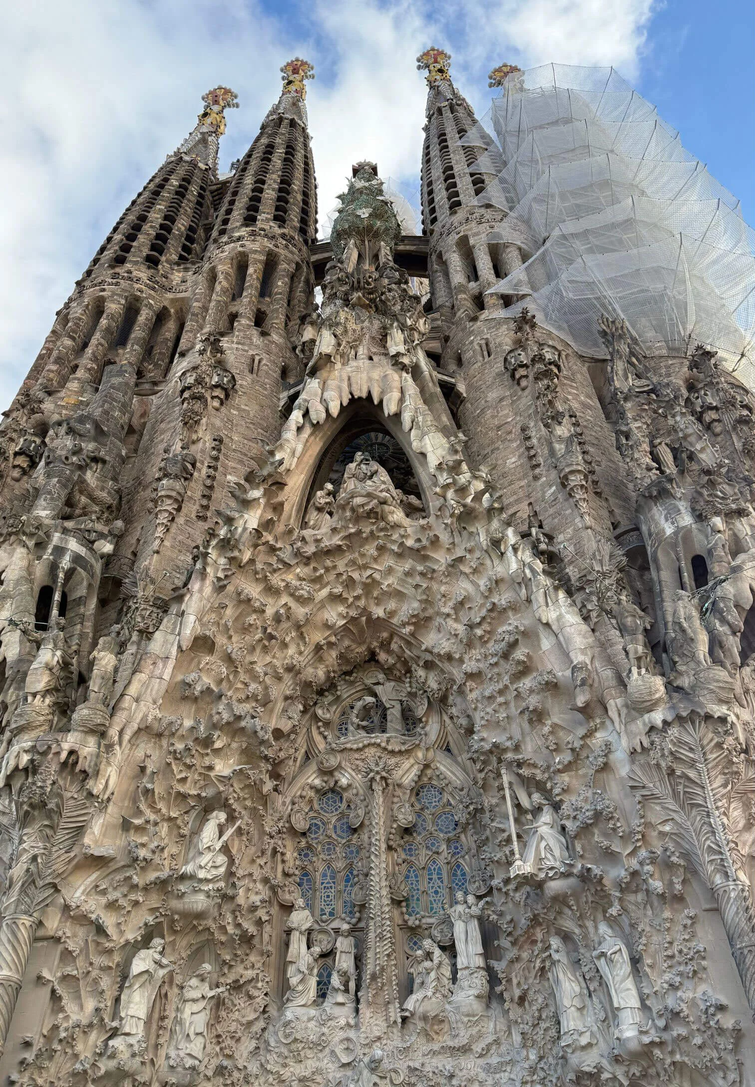 Towering sculptural facade beneath the spires