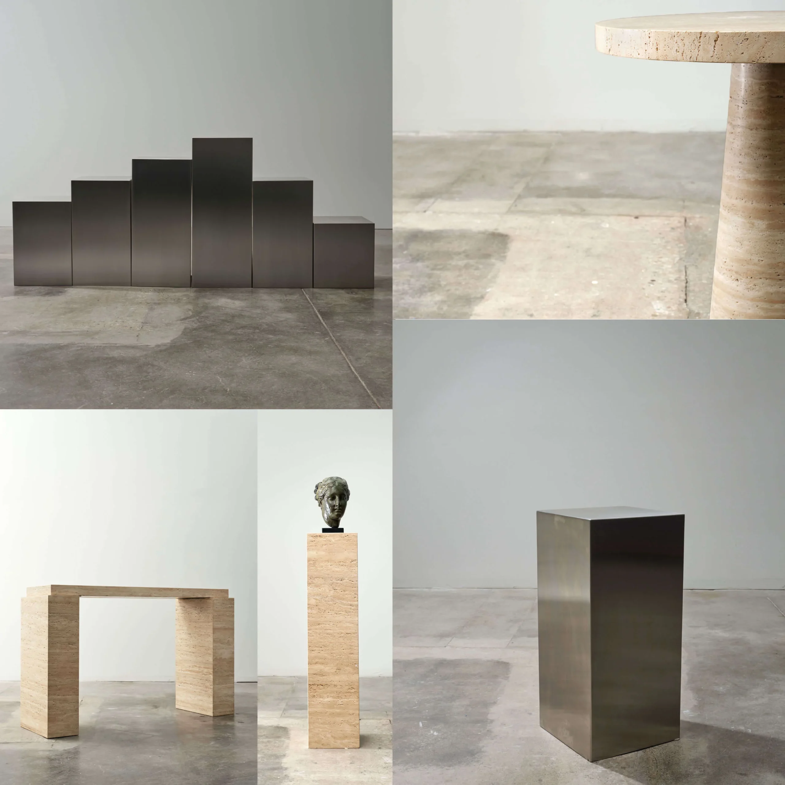 Collection of custom stone benches, tables and sculptural furniture