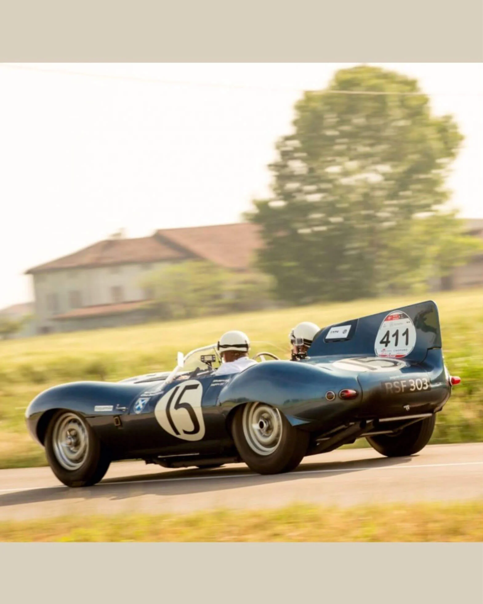 Vintage blue racing car on a track