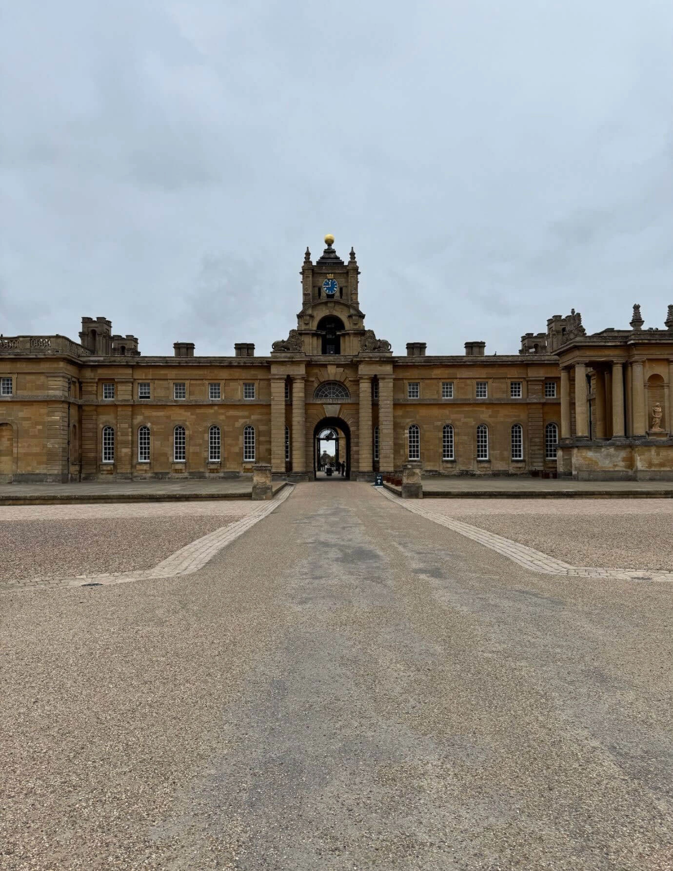 Blenheim Palace entrance across a gravel forecourt