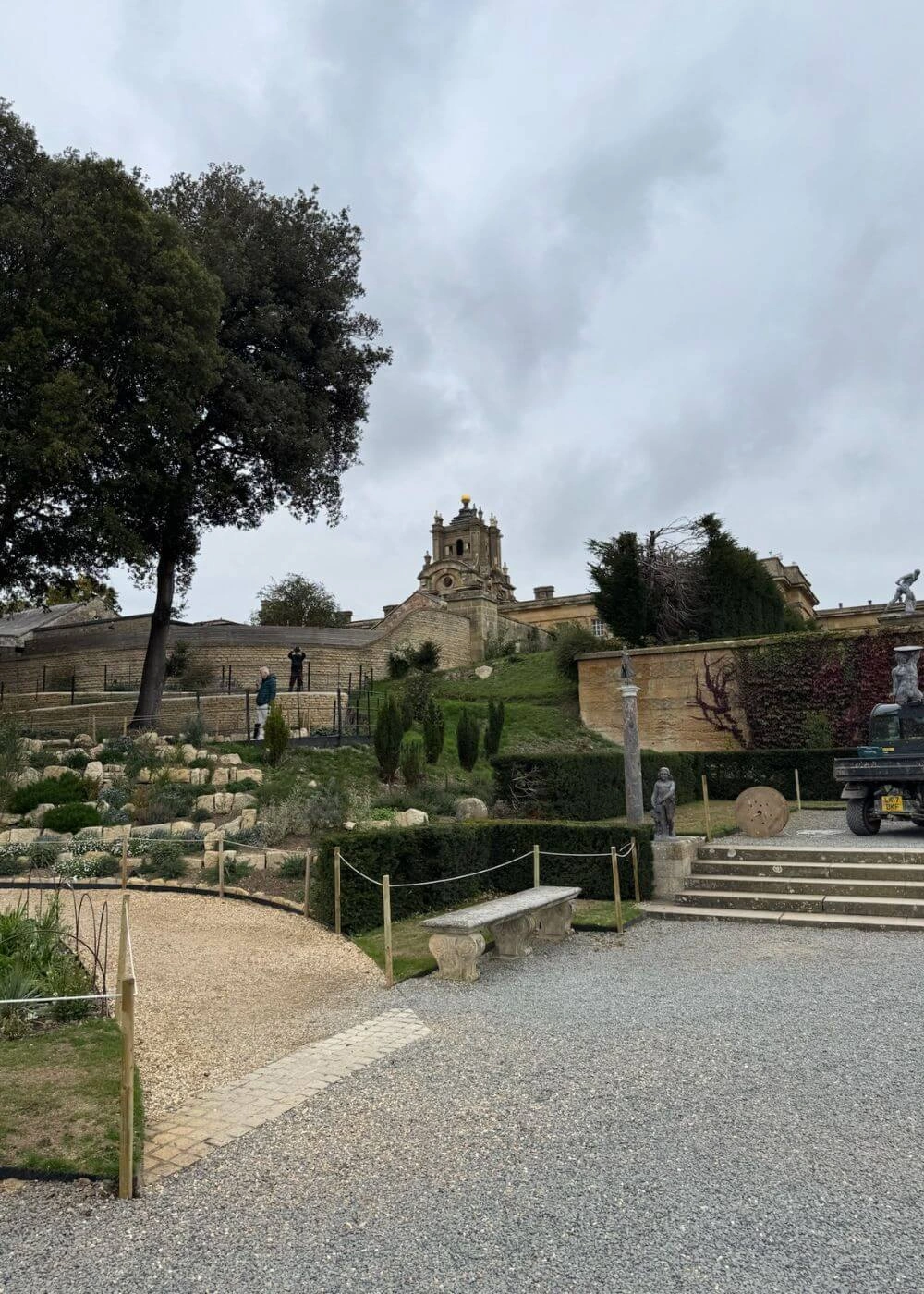 Formal terraces leading toward the palace