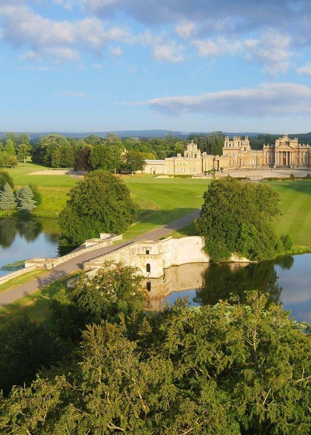 Elevated view of the palace, lake and parkland