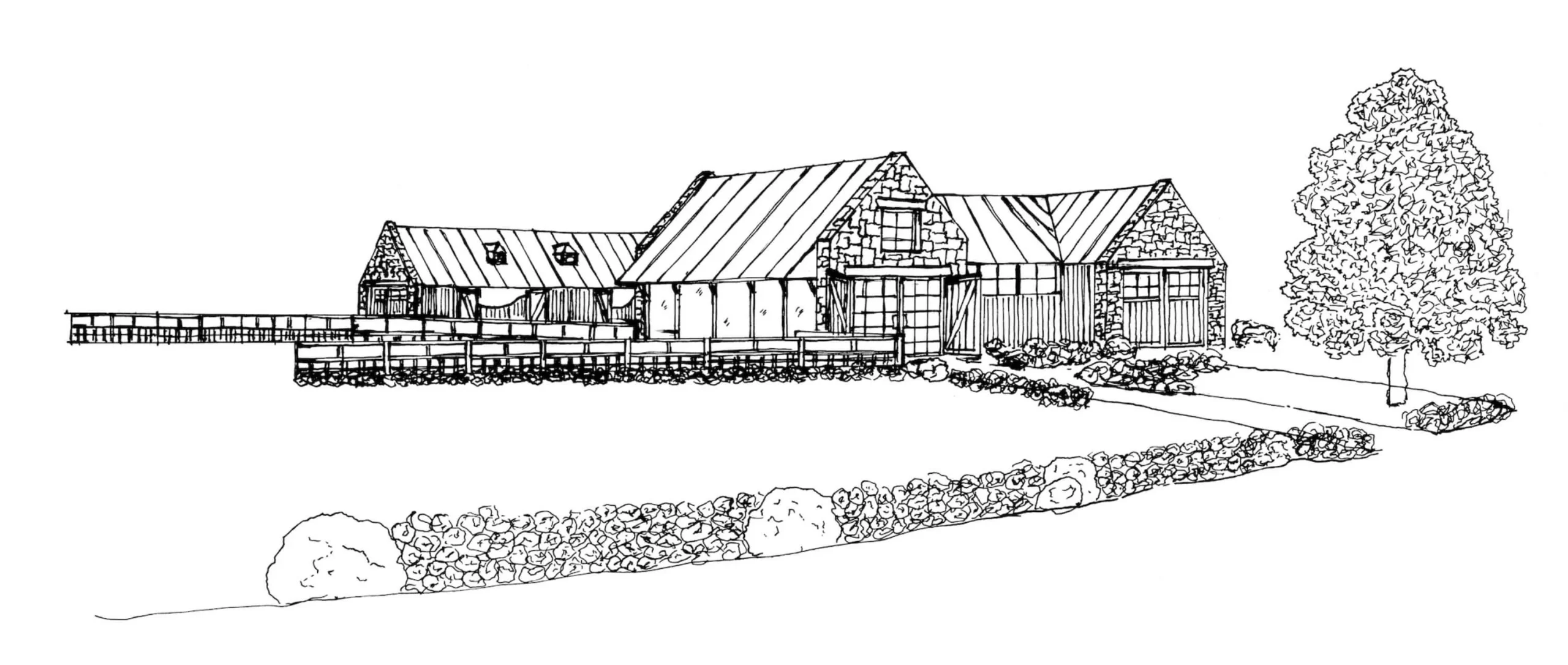 Architectural elevation and site sketches for the compound