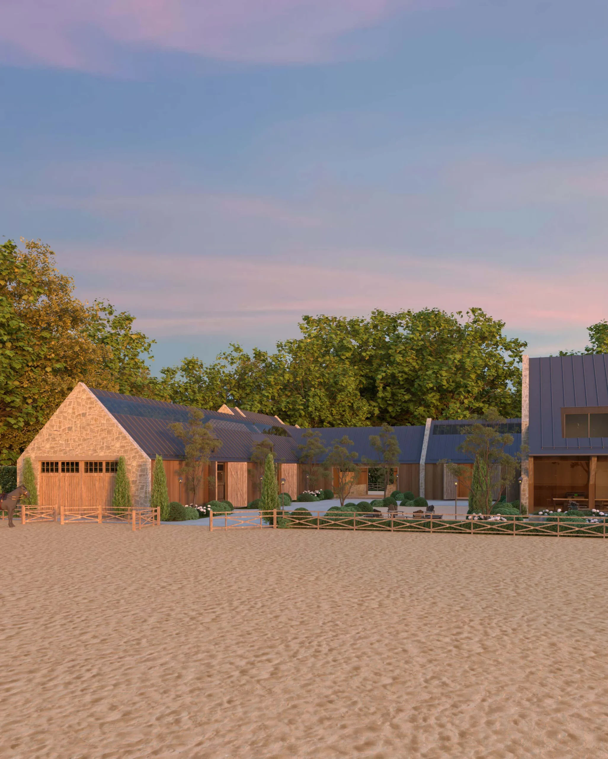 Sprawling stable wings arranged around a central courtyard