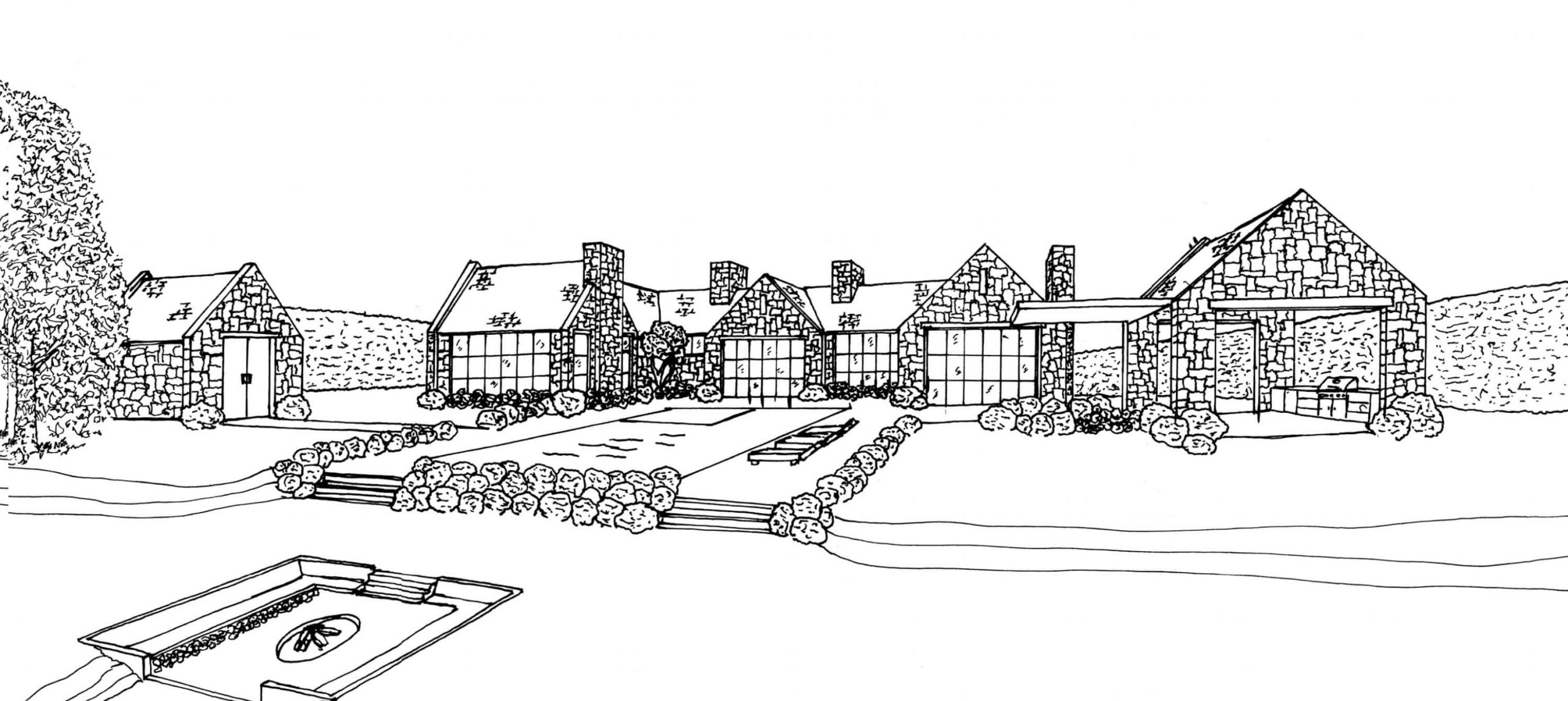 Wide front elevation of the Cotswold Beach House