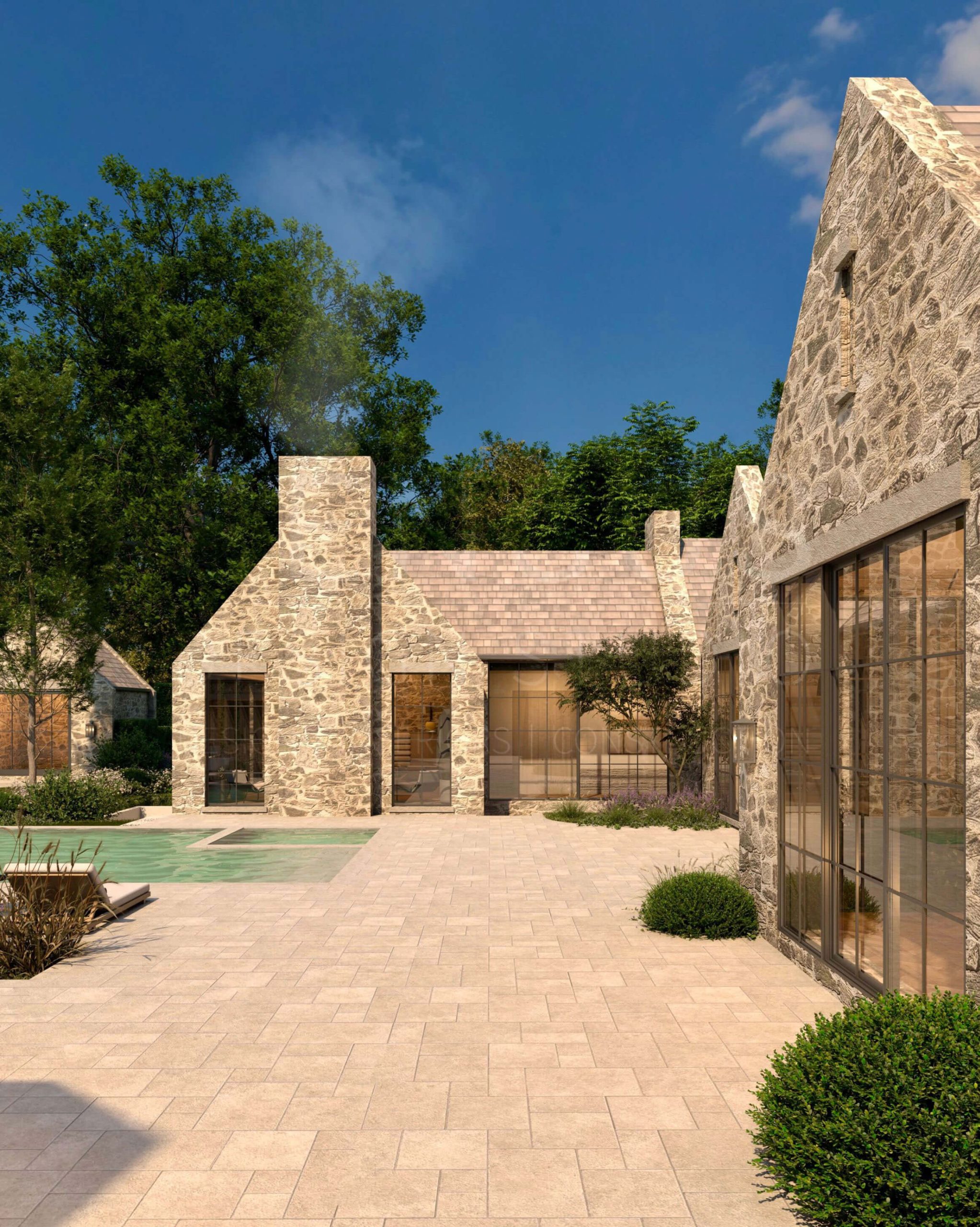 Rear courtyard and pool beside the Sag Harbor waterfront