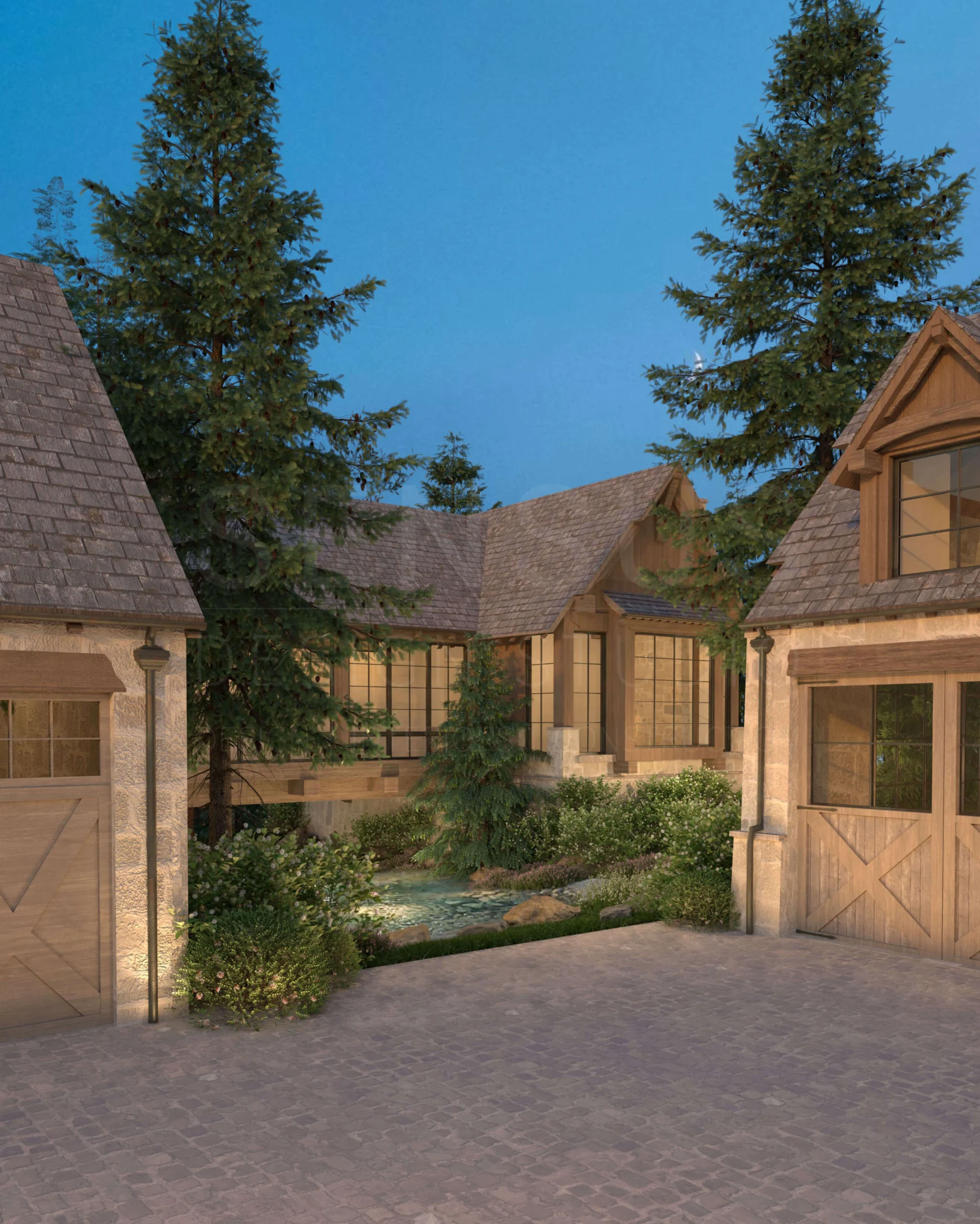 Raised bedroom wing and motorcourt at the Montana compound