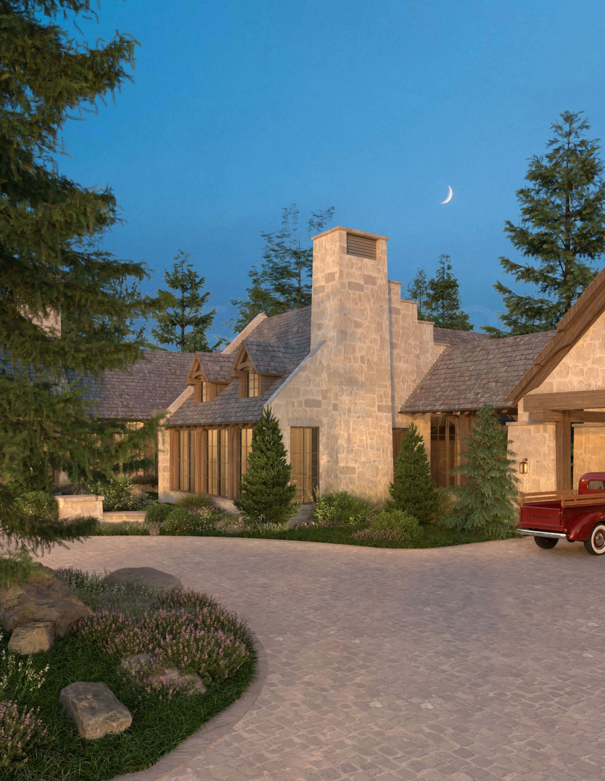 Montana Mountain Compound garage courtyard, view one