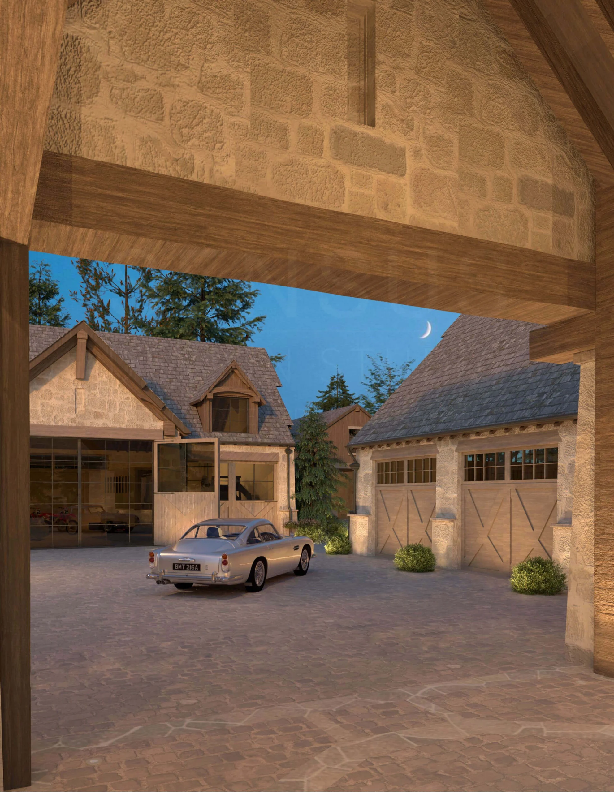 Montana Mountain Compound garage courtyard, view two