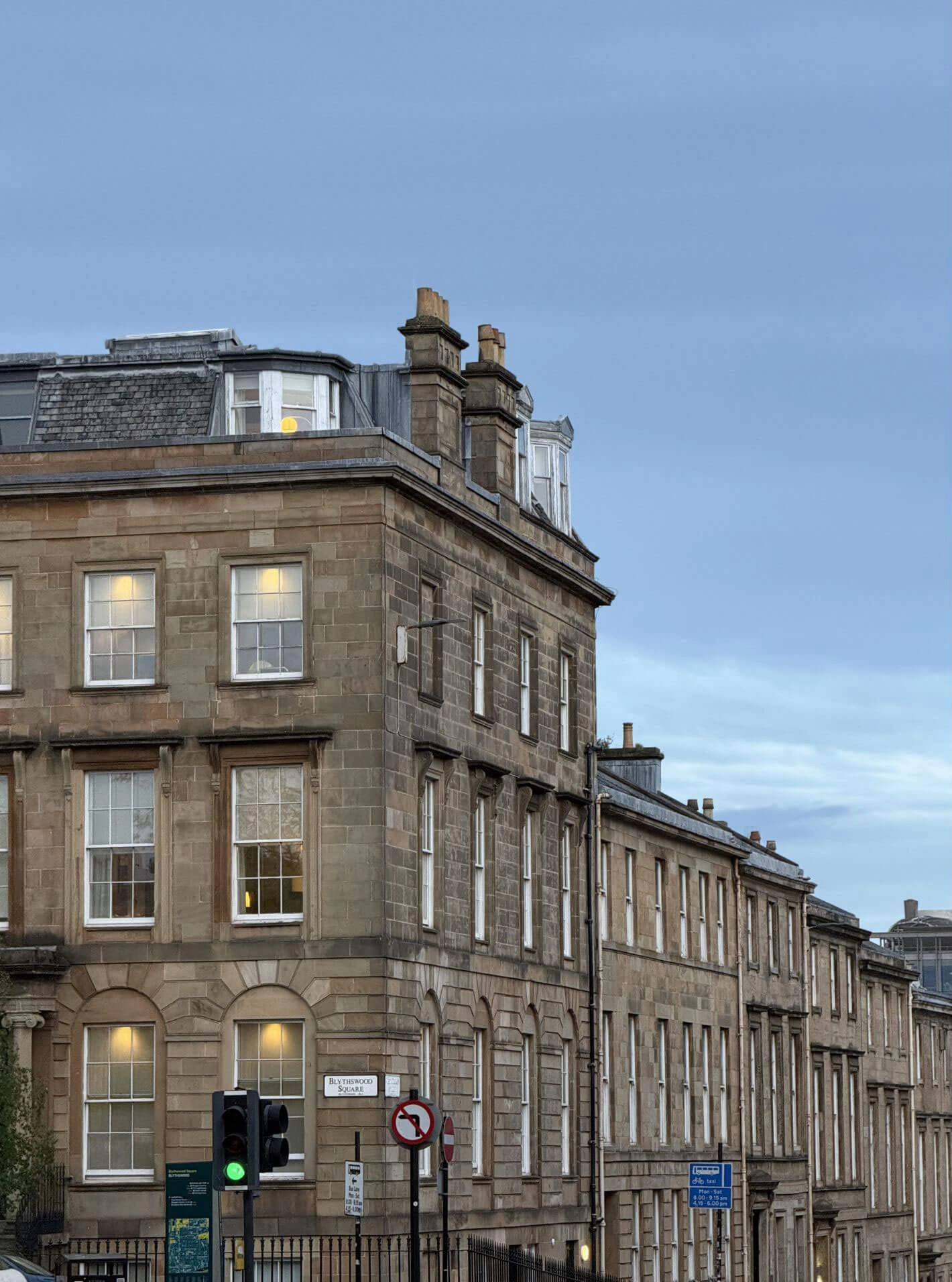 Corner stone building and adjoining Edinburgh facades