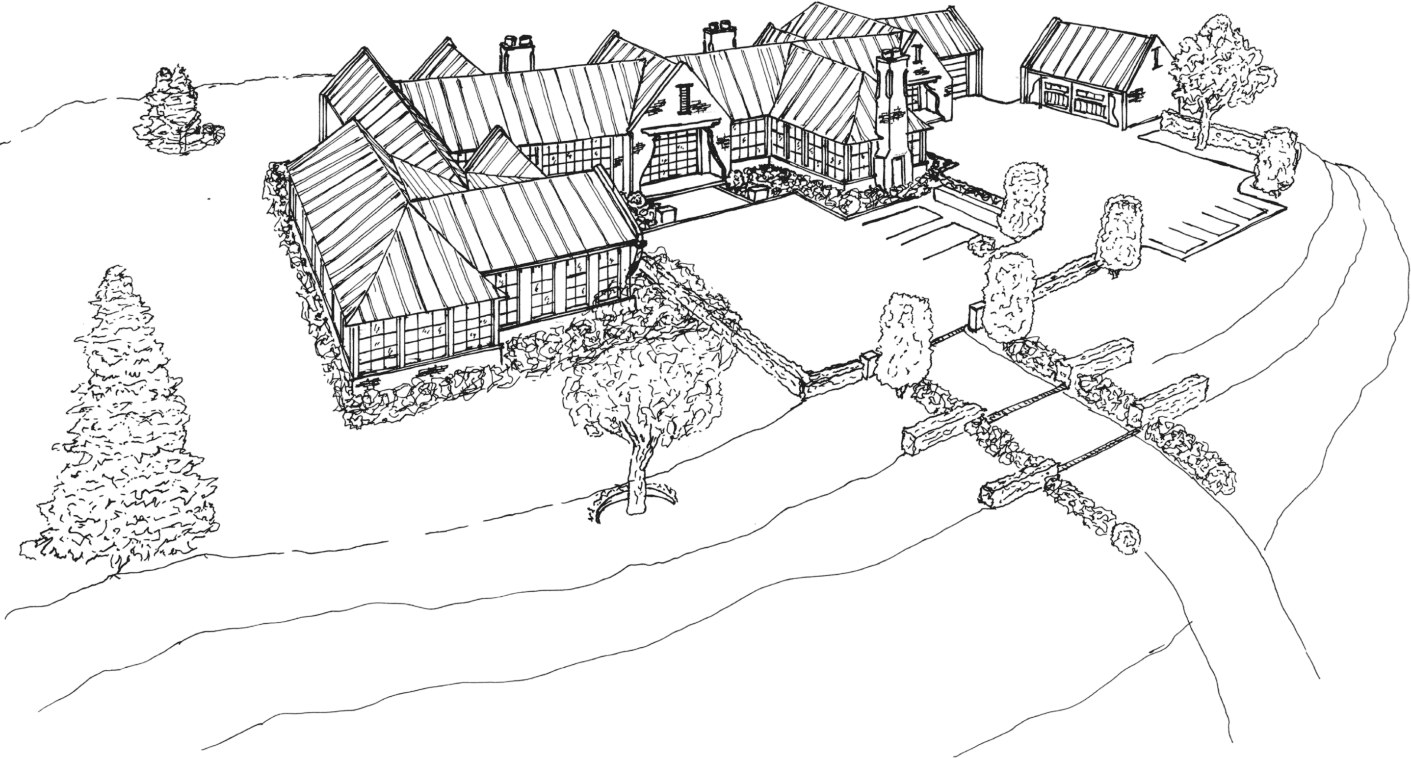 Architectural studies of the compound and stable buildings