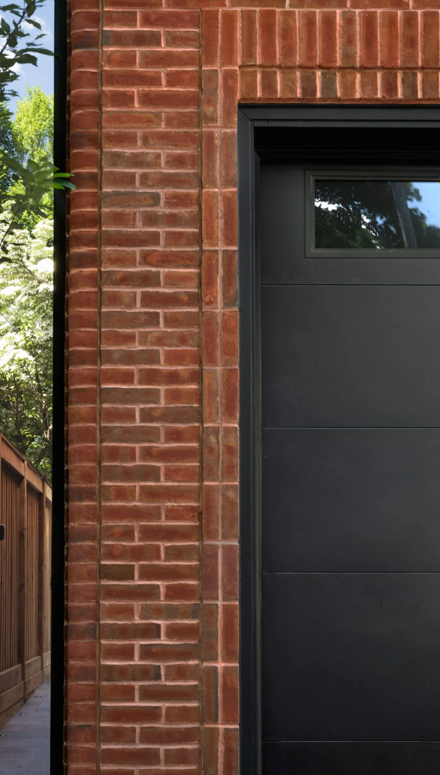 Brownstone brick and garden detail, view one