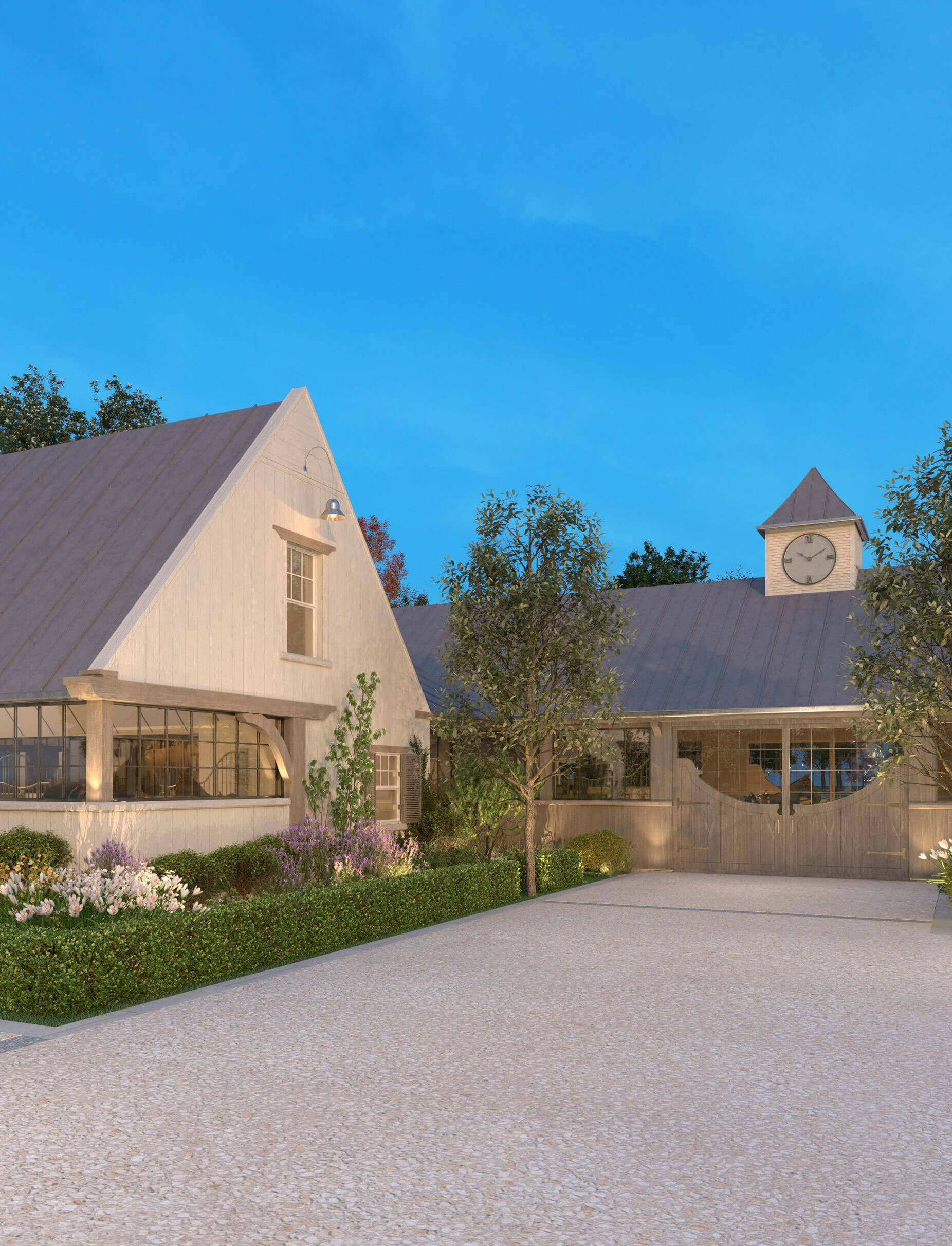 Stable complex, fenced paddocks and surrounding countryside