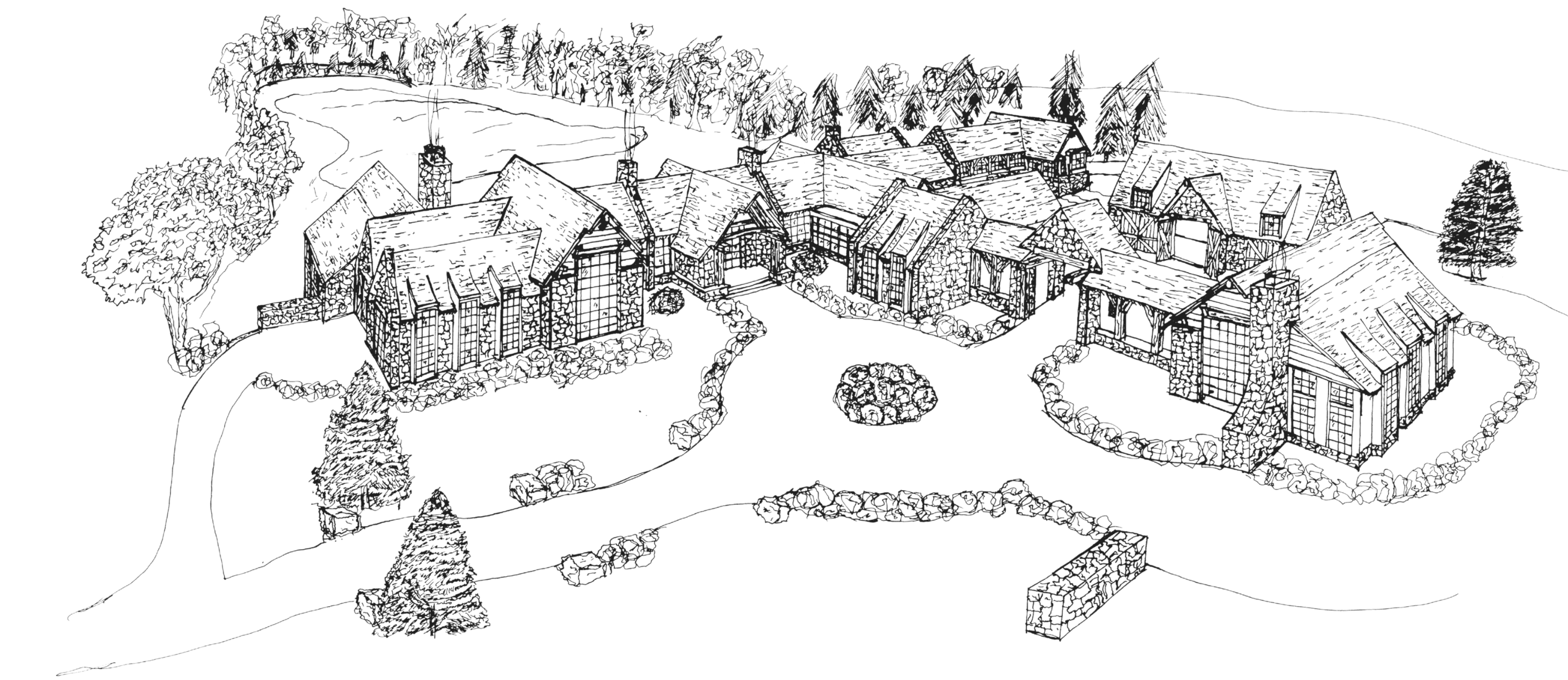 Hand-drawn architectural design studies