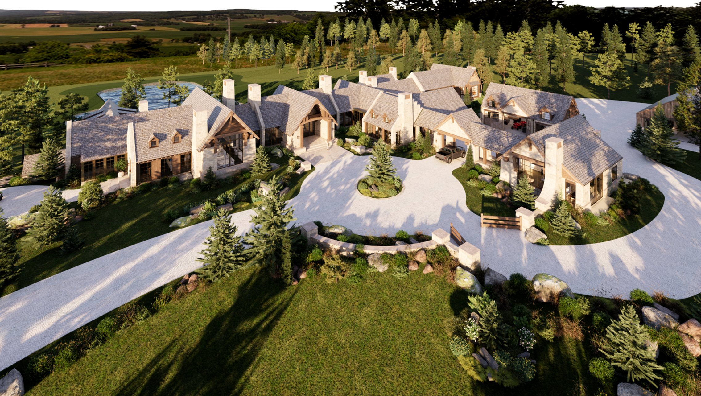 Architectural sketches exploring the design of a residence